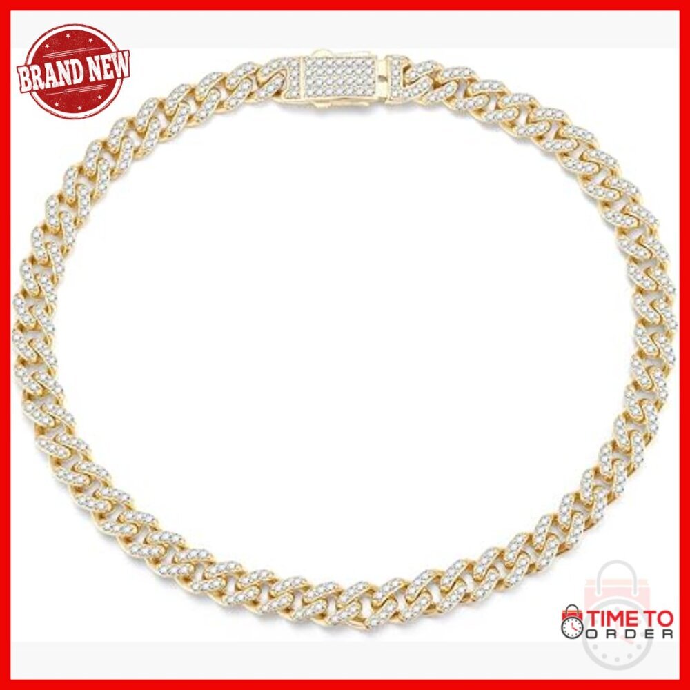 14k Gold Plated Sterling Silver Cuban Link Bracelet 7.5 Inch Unisex
